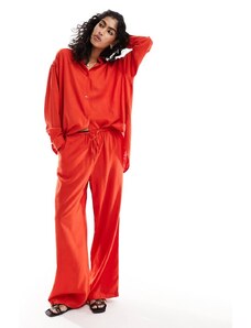 ASOS DESIGN - Pantaloni a fondo ampio rossi in misto lino-Rosso