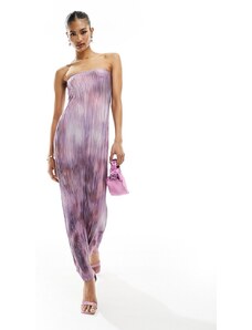 Esclusiva In The Style - Vestito lungo a fascia plissé viola con stampa-Multicolore