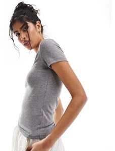 Abercrombie & Fitch - T-shirt con scollo squadrato grigia a coste morbida-Grigio