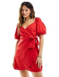 Abercrombie & Fitch - Vestito rosso in misto lino a portafoglio con maniche a pipistrello