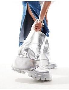 Azalea Wang - Mate - Stivali al ginocchio argento metallizzato con risvolto