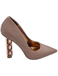 Malu Shoes Decollete a punta donna scarpa elegante glitter champagne oro rosa con tacco gioiello triangolare 10 cm