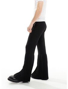 ASOS DESIGN - Pantaloni eleganti skinny a zampa neri con fondo a pieghe-Nero