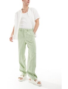 ASOS DESIGN - Pantaloni eleganti verdi a quadretti a fondo ampio-Verde
