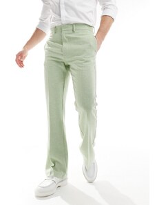 ASOS DESIGN - Pantaloni in misto lana eleganti a zampa verde salvia con motivo a spina di pesce