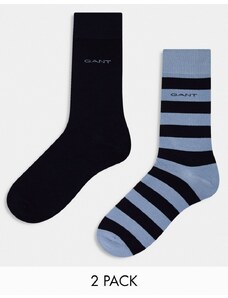 GANT - Confezione da 2 paia di calzini a righe nero blu con logo