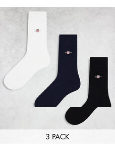 GANT - Confezione da 3 paia di calzini neri, bianchi e blu navy con logo-Multicolore