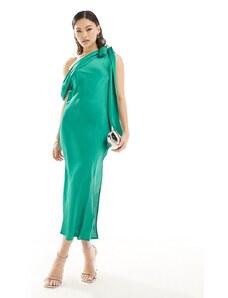 In The Style x Terrie McEvoy - Vestito midi asimmetrico con scollo drappeggiato in raso verde
