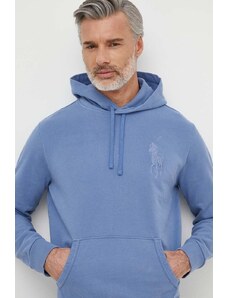 Polo Ralph Lauren felpa in cotone uomo colore blu con cappuccio con applicazione