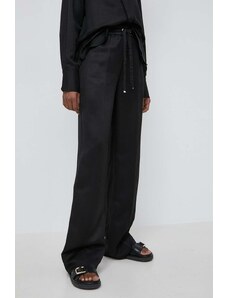 BOSS pantaloni in lino misto colore nero