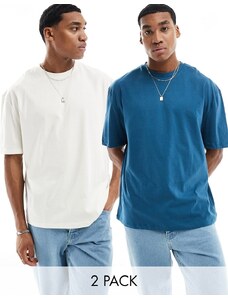 ASOS DESIGN - Confezione da 2 t-shirt oversize blu ed écru-Multicolore