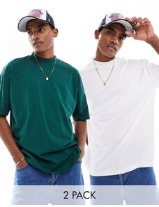 ASOS DESIGN - Confezione da 2 t-shirt oversize accollate verde e bianca-Multicolore