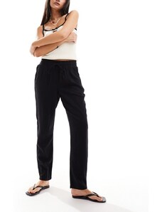 Vero Moda - Pantaloni affusolati neri in misto lino-Nero