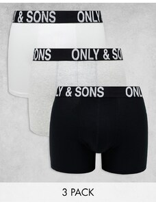 ONLY & SONS - Confezione da 3 boxer aderenti neri, grigi e bianchi-Nero