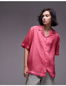 Topshop - Camicia rosa a maniche corte in raso in coordinato