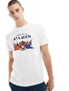Polo Ralph Lauren - T-shirt bianca con stampa del logo a scudo e scritta "Paris"-Bianco