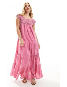ASOS DESIGN - Vestito lungo a balze svasato all'uncinetto rosa-Multicolore