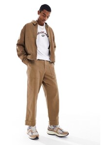 ASOS DESIGN - Pantaloni in twill marroni con orlo risvoltato vestibilità ampia in coordinato-Marrone
