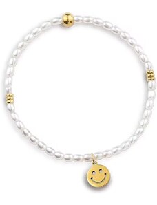 Bracciale donna gioielli Ops Objects funny pearls OPSBR-823 con pendente smile dorato