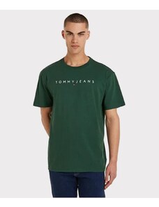 Tommy Jeans T-shirt Reg Linear Logo Verde Uomo