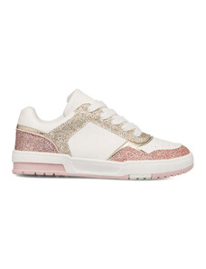 Sneakers bianche, rosa e oro da ragazza con glitter 10 Baci