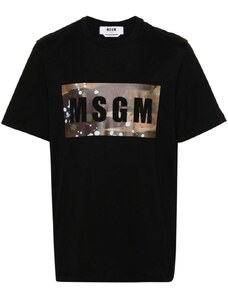 MSGM T-shirt nera con stampa militare rettangolare