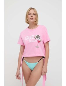 Guess t-shirt da spiaggia in cotone colore rosa E4GI03 I3Z14