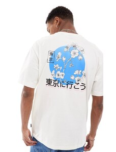Only & Sons - T-shirt comoda bianca con stampa sul retro di fiori giapponesi-Bianco