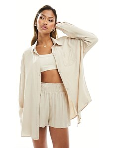Missyempire Missy Empire - Camicia oversize effetto lino beige in coordinato-Neutro