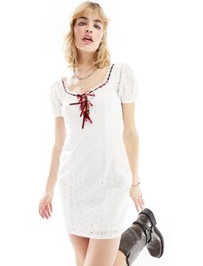Daisy Street - Vestito milkmaid corto in pizzo bianco con fiocchi rossi
