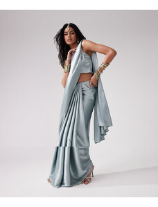 Kanya London - Completo con sari blu nebbia in coordinato