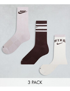 Nike Training Nike - Everyday Cushion Plus - Confezione da 3 paia di calzini marroni multicolore con logo-Marrone