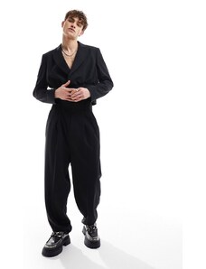 ASOS DESIGN - Pantaloni eleganti a palloncino neri con laccetto in coordinato-Nero