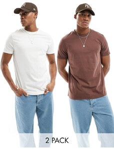 ASOS DESIGN - Confezione da 2 T-shirt marrone e bianca-Multicolore