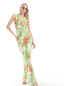 Vero Moda Tall - Vestito senza maniche in rete verde con stampa a fiori e fondo ondulato-Multicolore