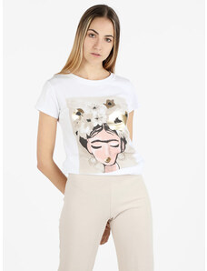 Solada T-shirt Donna In Cotone Con Stampa Manica Corta Beige Taglia Unica