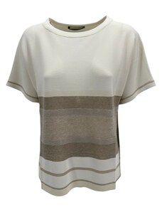 D.EXTERIOR t-shirt donna in venus bianco e sabbia con righe lurex