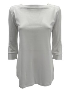 A rovescio t-shirt donna manica tre quarti in cotone supima bianco