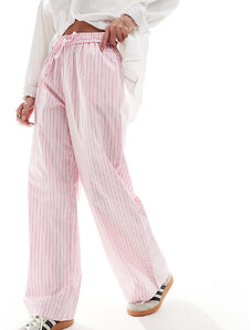 Only Petite - Pantaloni con fondo ampio rosa e rosso a righe-Multicolore