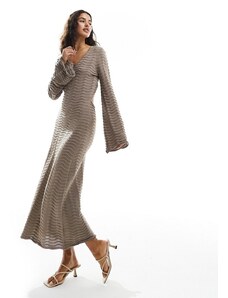 Pretty Lavish - Vestito lungo in maglia sottile color pietra con scollo a V-Neutro