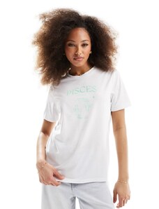 Pieces - T-shirt bianca con segno zodiacale "Pisces"-Bianco