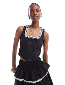 Daisy Street - Top corsetto stile country nero con finiture in pizzo in coordinato