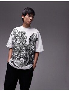 Topman - T-shirt oversize pesante écru con stampa di astrologi-Bianco