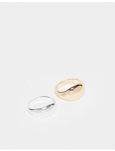 ASOS DESIGN - Confezione da 2 anelli con design bombato in metalli misti-Multicolore