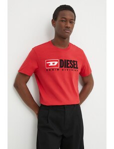 Diesel t-shirt in cotone uomo colore rosso con applicazione