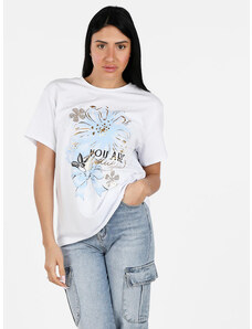 Agape T-shirt Donna In Cotone Con Stampa Manica Corta Blu Taglia Unica