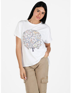 Solada T-shirt Donna Oversize Con Stampa e Piccole Borchie Manica Corta Bianco Taglia Unica