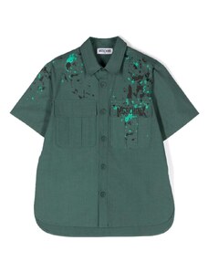 MOSCHINO KIDS Camicia verde scuro schizzi di vernice