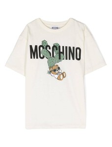 MOSCHINO KIDS T-shirt bianco latte logo stampa cactus