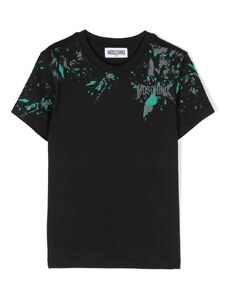 MOSCHINO KIDS T-shirt nera con schizzi di vernice